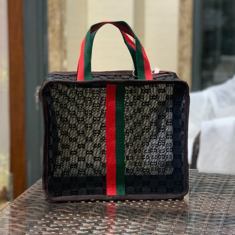 Fog Flower Korean Mesh Flocking Large Capacity Portable Bags