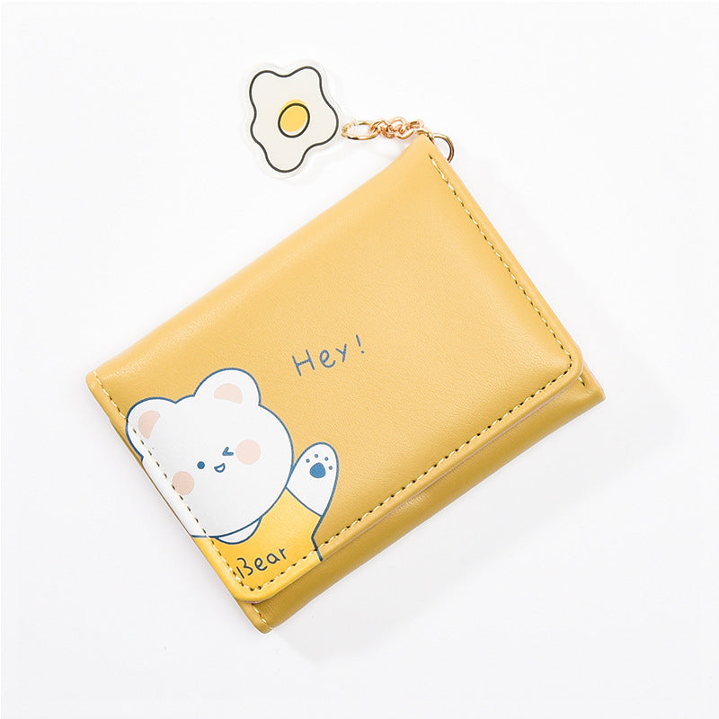 Women's Cartoon Floral Print Fresh Folding Three Ladies Wallets