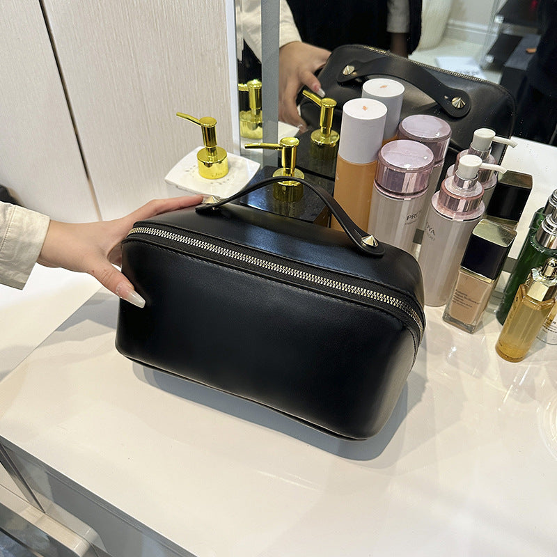 Women's Korean Style Portable Leather Wash Large Capacity Cosmetic Bags