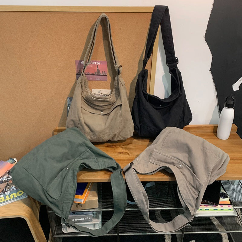 Women's & Men's Style Washed Canvas Large Capacity College Women's Messenger Bag