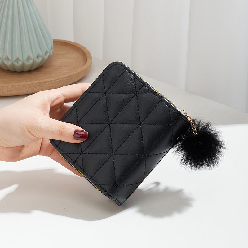 Women's Mao Ball Rhombus Texture Iron Mark Short Ladies Wallet