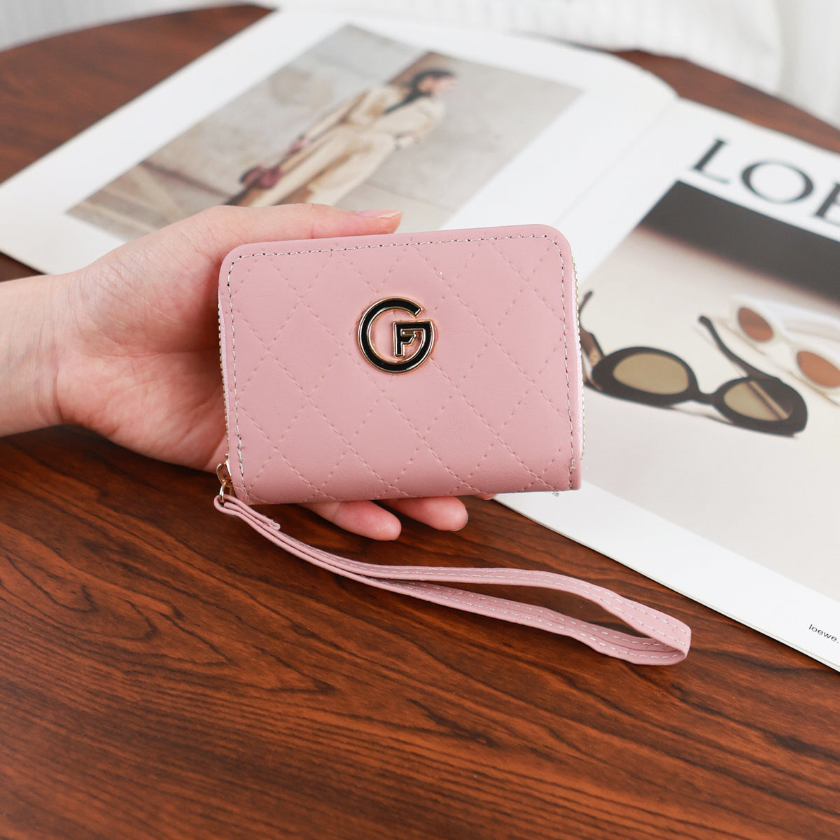 Short Female Rhombus Simple Solid Color Multiple Slots Ladies Wallet