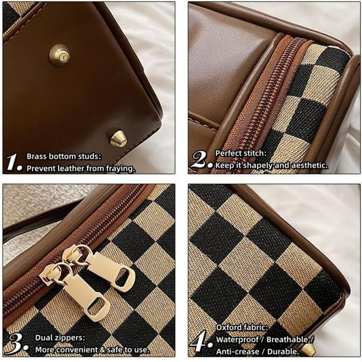 Portable Plaid Fashionable Capacity Stitching Wash Makeup Bag