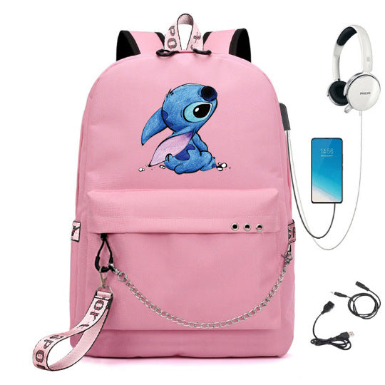 Star Stitch Pattern Iron Chain Ribbon Backpacks