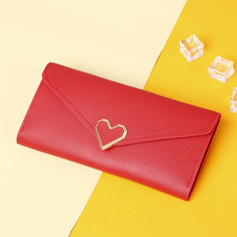Women's Long Heart-shaped Three-fold Female Clutch Ladies Wallets