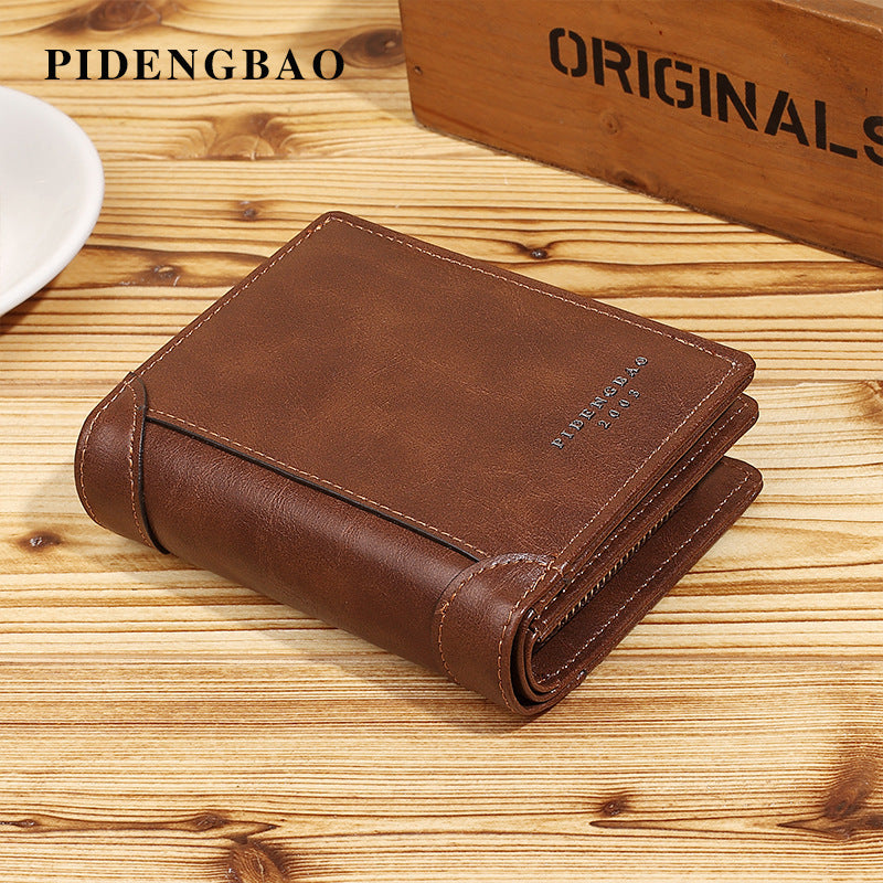 Men's Vintage Short Business Multiple Slots Zipper Men's Wallets