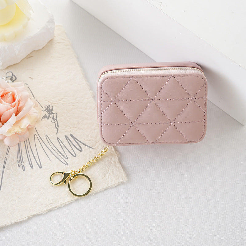 Mini Triangle Embroidery Thread With Mirror Simple Fashionable Solid Color Makeup Bag