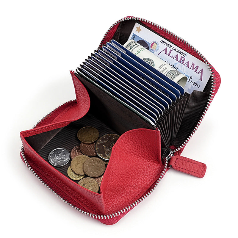 Swiping Genuine Leather Multifunctional Zipper First Layer Organ Card Holder