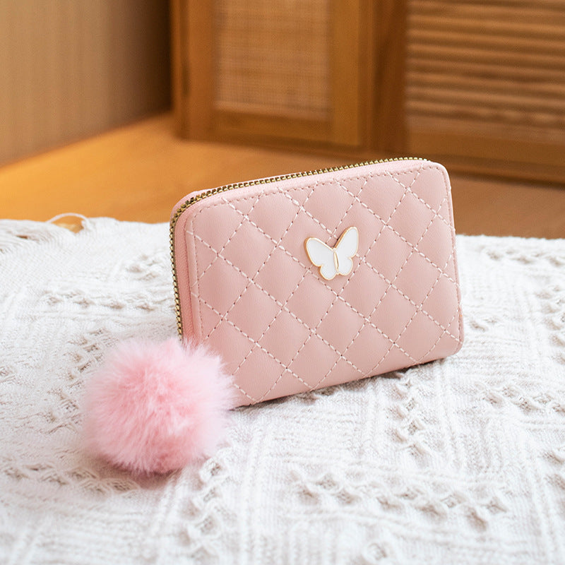 Women's Fashion Butterfly Personalized Hairy Ball Ladies Wallets