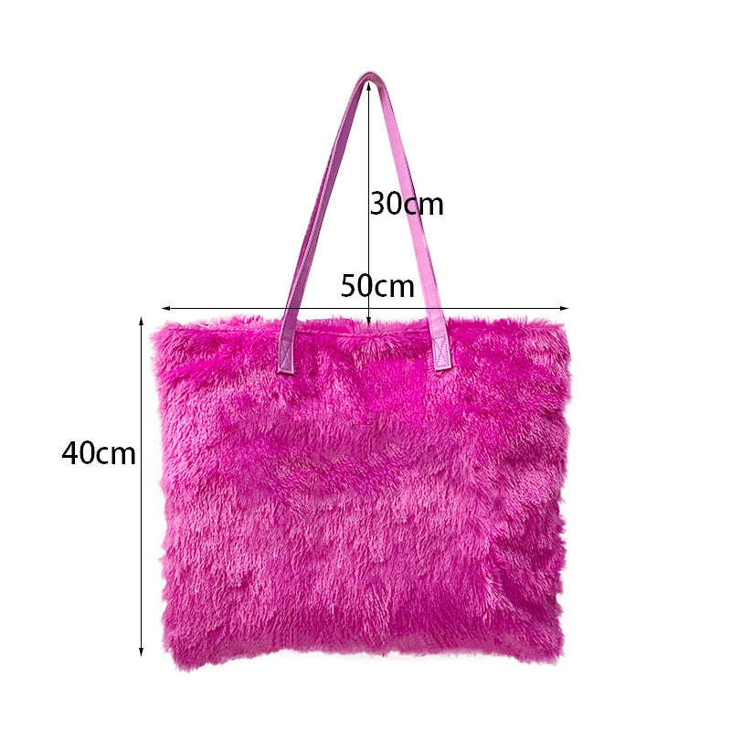 Autumn Fashion Portable Pink Embroidered Plush Tote Bags