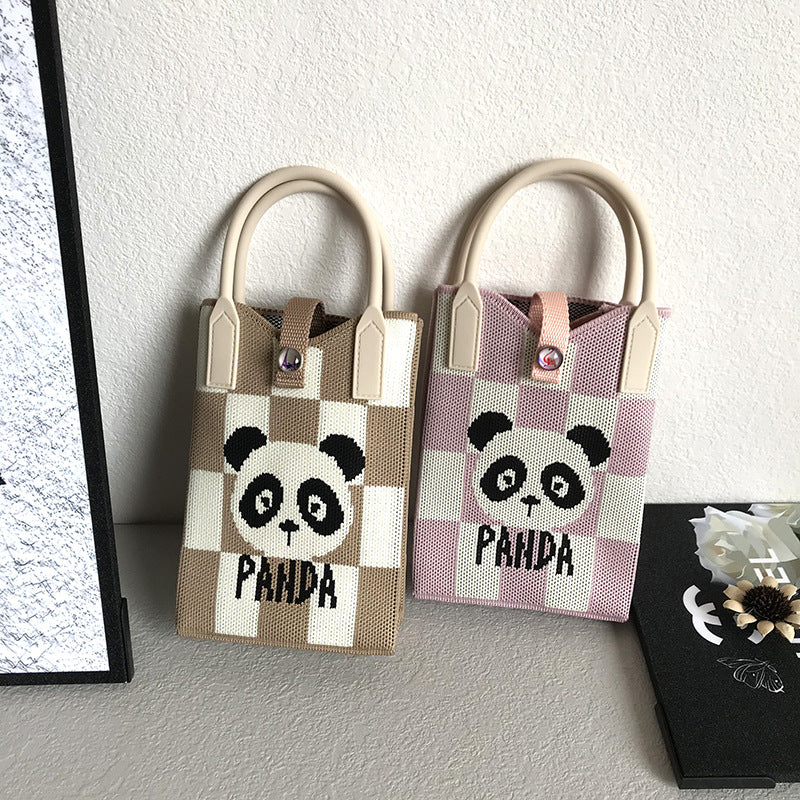 Women's Korean Style Panda Knitted Personal Leisure Handbags