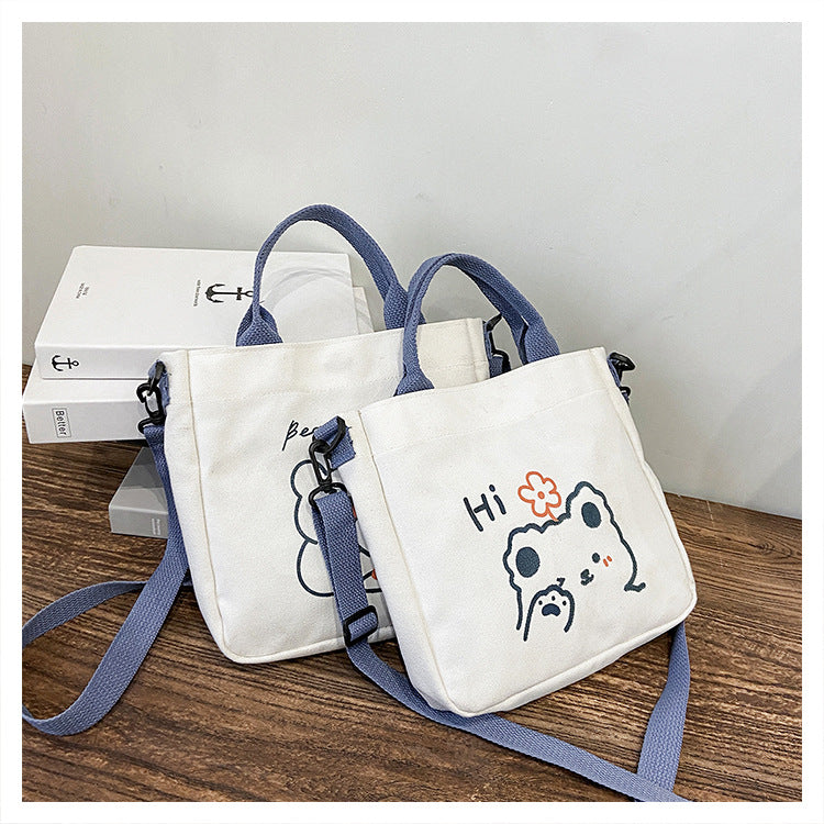 Women's Canvas Fresh Artistic Style Cartoon Cute Women's Shoulder Bag