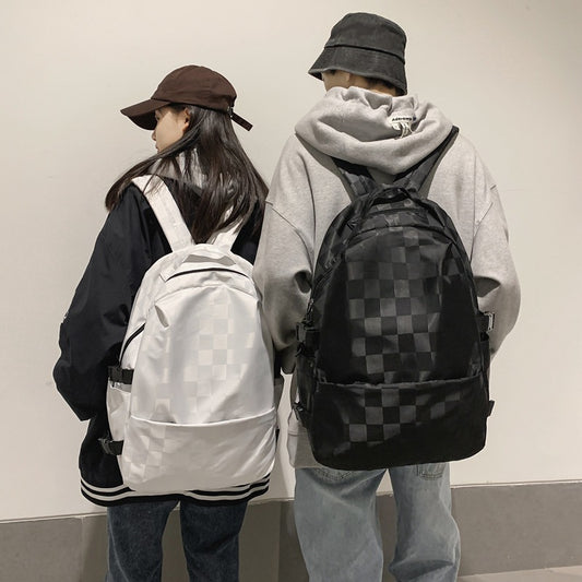Style Fashion Chessboard Plaid Junior High Backpacks