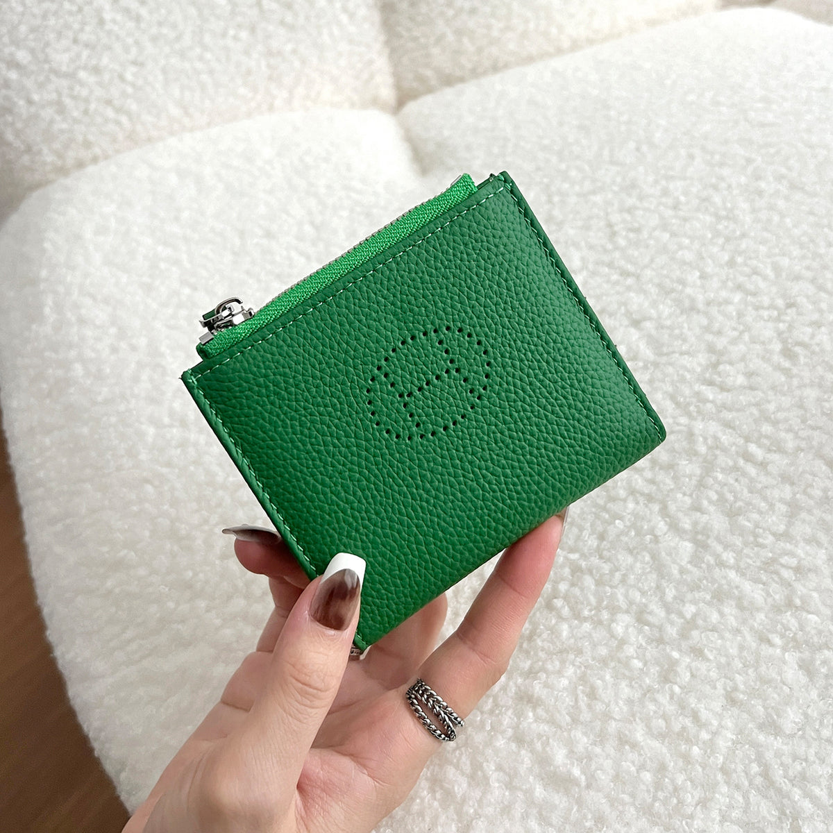 Female Short One Hollow Mini Cowhide Card Holder