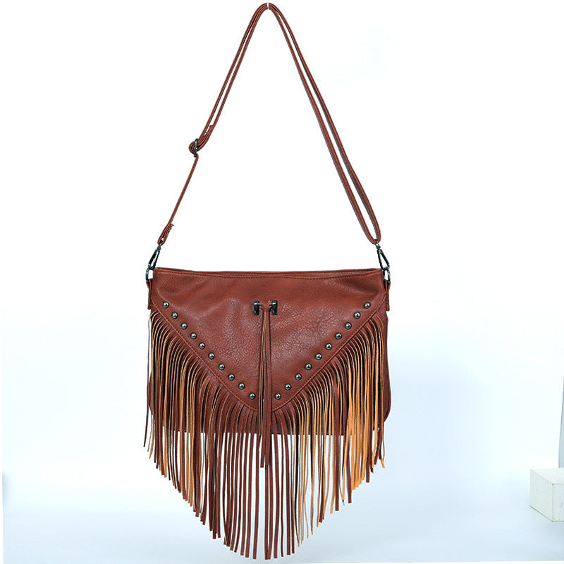 Women's Rivet Soft Leather Fashionable Tassel Big Crossbody Bags