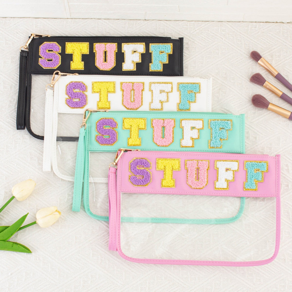 Storage Transparent Zipper Embroidery Lettered Make-up Makeup Bag