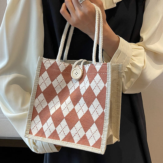 Lunch Box Canvas Female Single Rhombus For Handbags