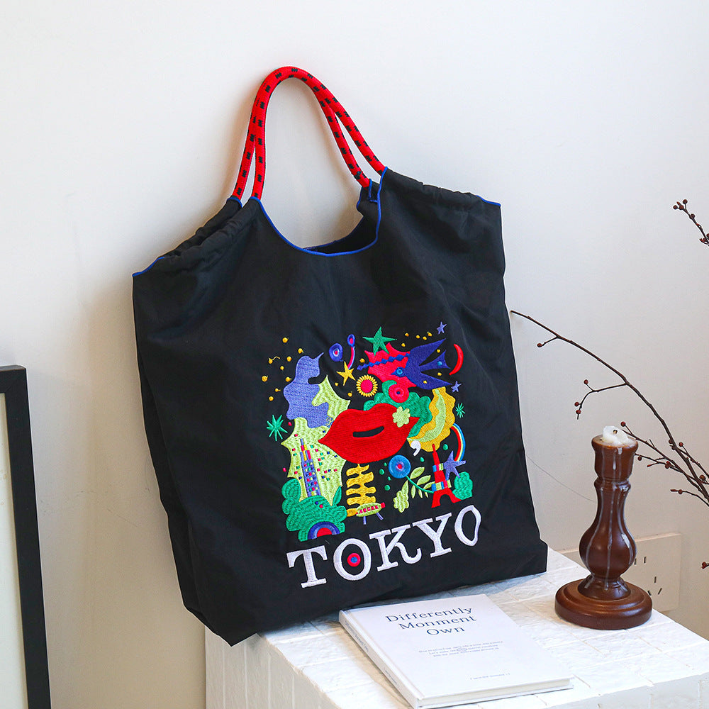 Nylon Embroidered Fashion Niche Large Capacity One Shopping Bags