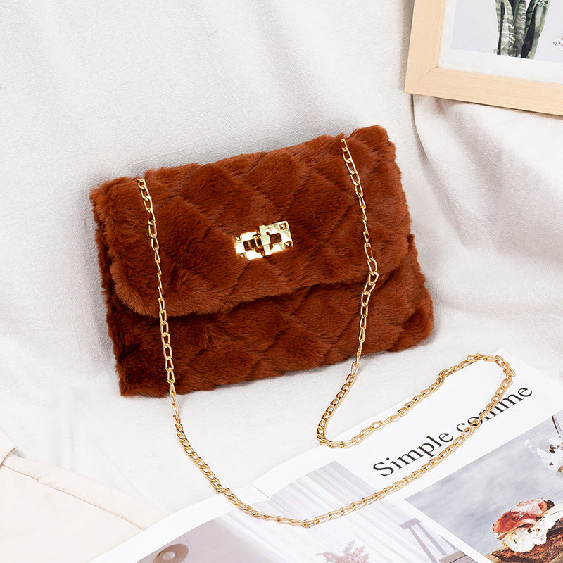 Charming Women's Furry Fashionable Korean Chain Crossbody Bags
