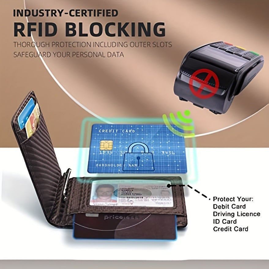 Men's Carbon Fiber Multiple Slots Gold Letter Card Holder