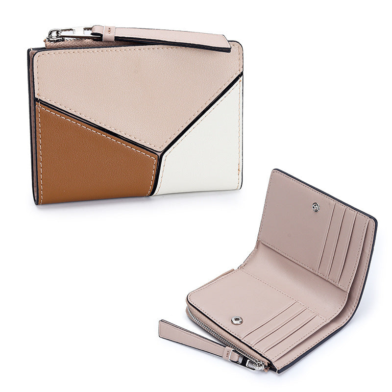 Women's Cowhide Short Stitching Fold Genuine Leather Ladies Wallet