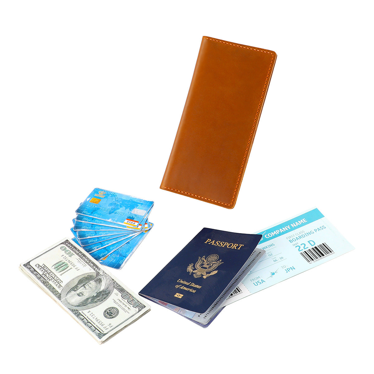 Men's Creative Diy Thread Personality Crazy Horse Leather Long Clutch Passport Men's Wallet