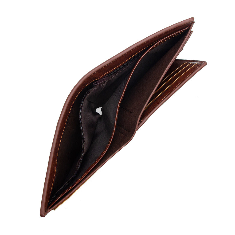 Men's Short Simple Business Leather Patchwork Zipper Men's Wallet