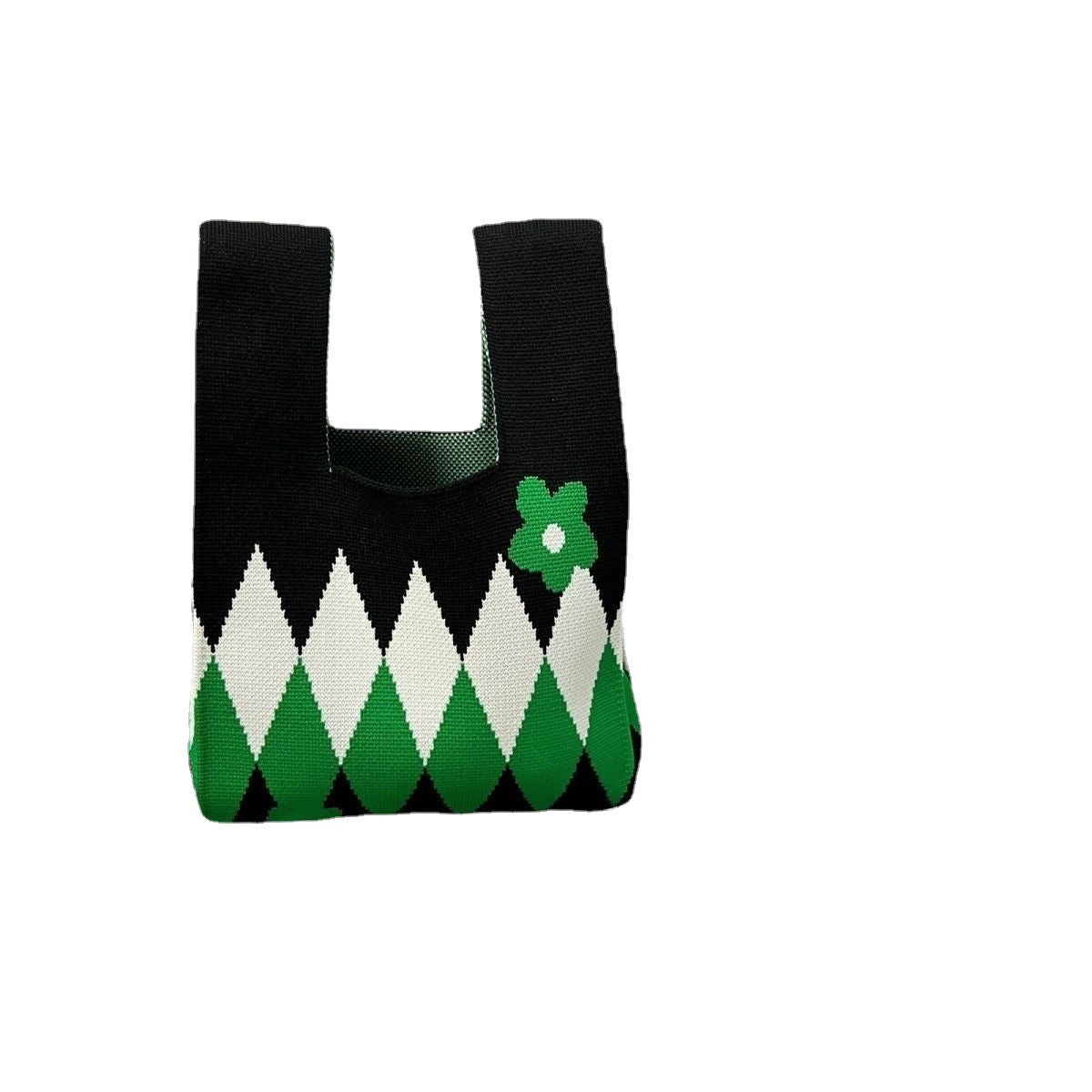 Women's Lattice Portable Knitted Large Capacity Contrast Handbags