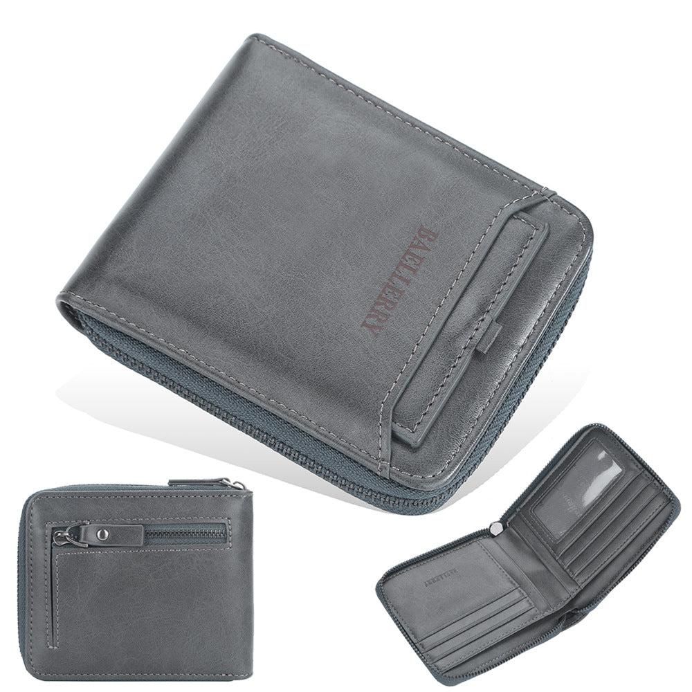 Men's Short Retro Multi Slots Zipper Green Men's Wallet