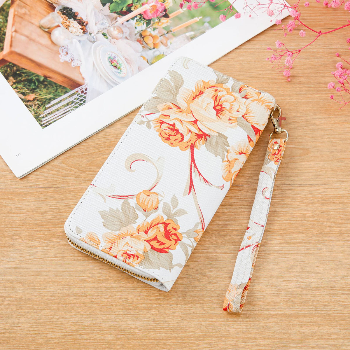 Women's Long Single-layer Printed Rose Mobile Clutch Ladies Wallet