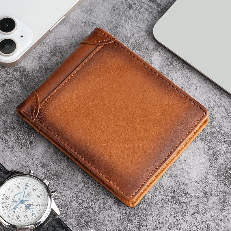 Men's Cowhide Vintage Oil Wax Genuine Leather Long Men's Wallet