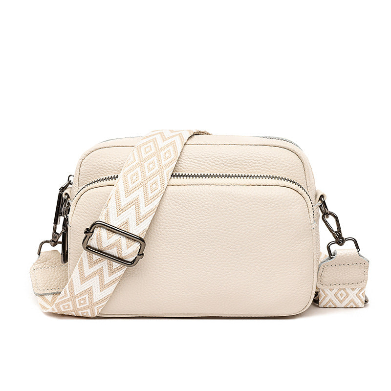 Women's Layer Cowhide Genuine Leather Woven Wide Women's Messenger Bag