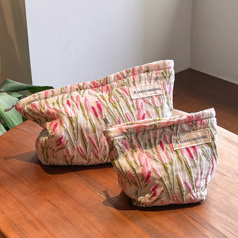Women's Pink Tulip Large Capacity Skin Care Storage Makeup Bag