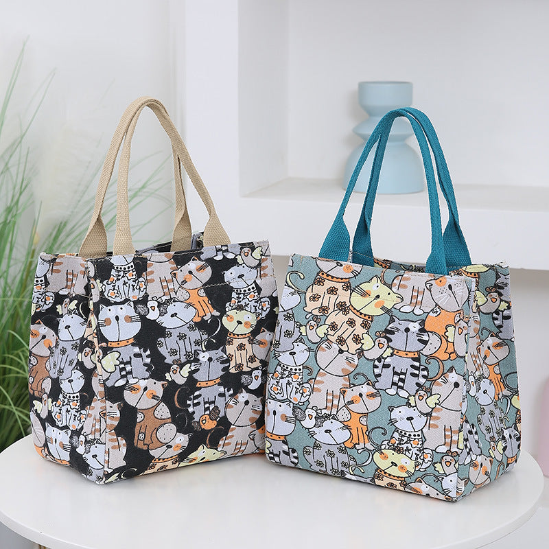 Women's Cartoon Kitten Canvas Large Capacity Retro Handbags