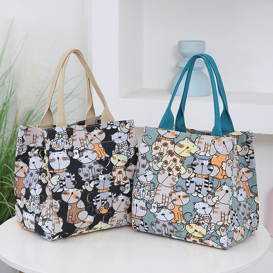 Women's Cartoon Kitten Canvas Large Capacity Retro Handbags