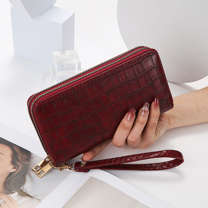 Women's Fashion Crocodile Pattern Double Zip Clutch Ladies Wallet
