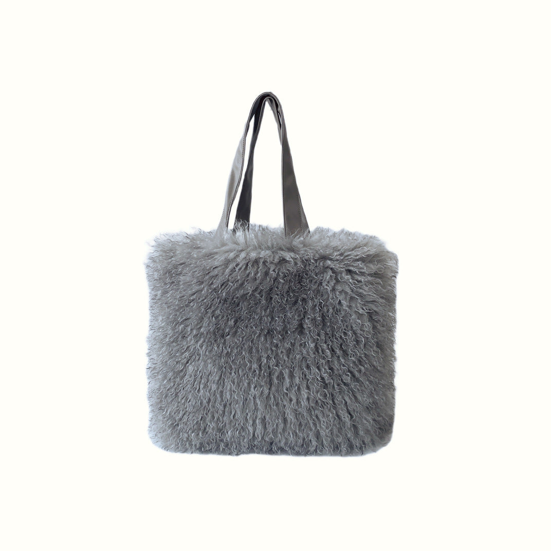 Women's Imitated Tibet Sheep Fur Gradient Color Handbags