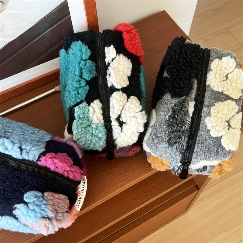 Woolen Big Flower Zipper Storage Business Trip Bags