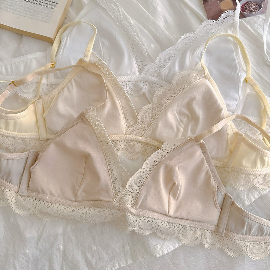 French Lace Thin Satin Simple Solid Lingerie Sets