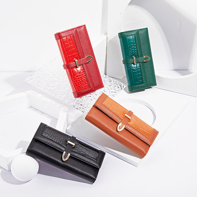 Women's Long Three-fold Crocodile Pattern Lady's Ladies Wallets