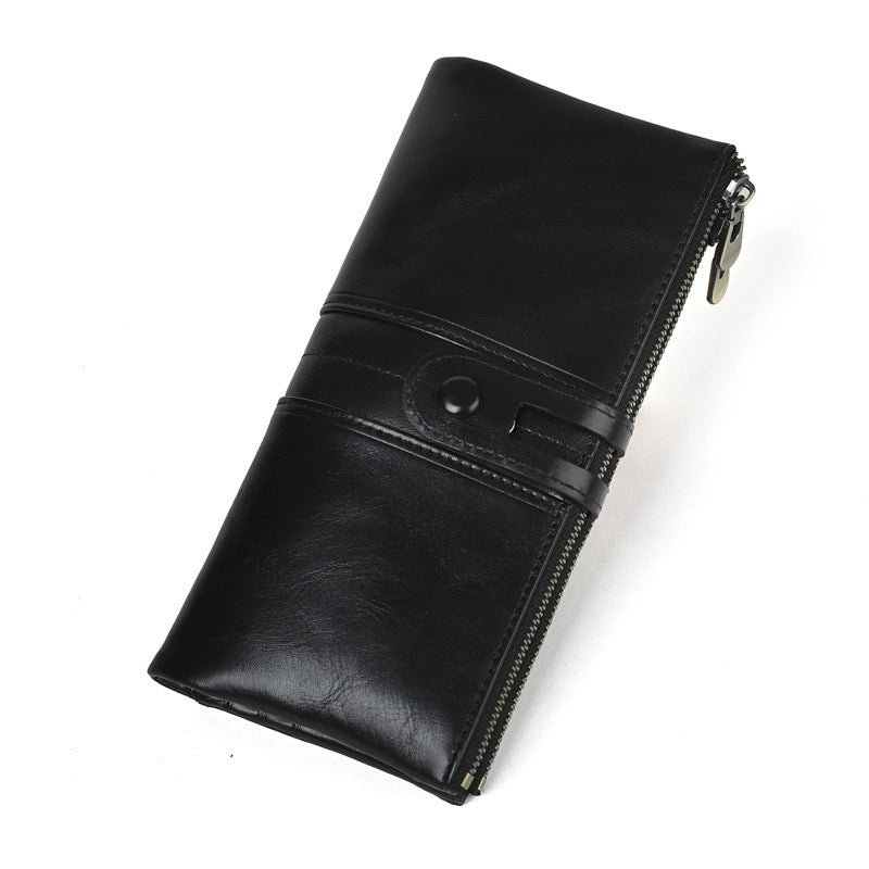 Oil Wax Skin Long Cowhide Genuine Ladies Wallet