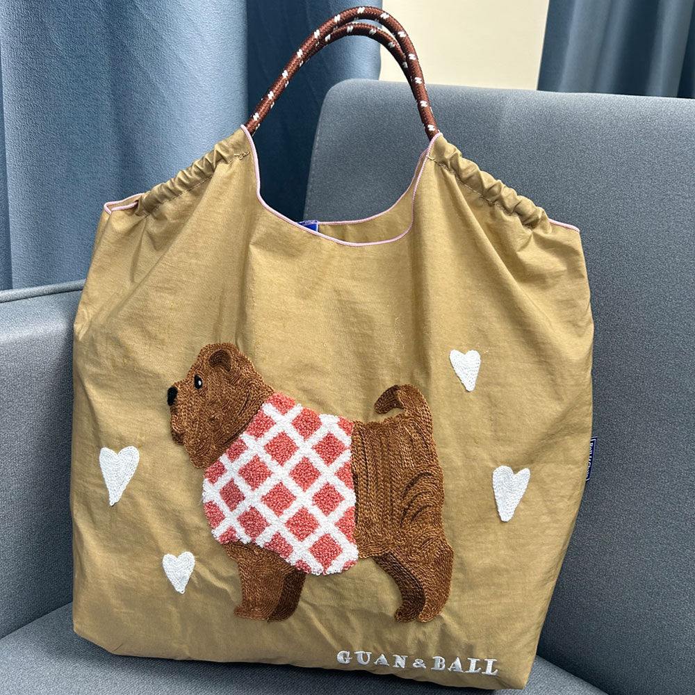 Style Cute Dog Towel Embroidery Embroidered Large Women's Shoulder Bag