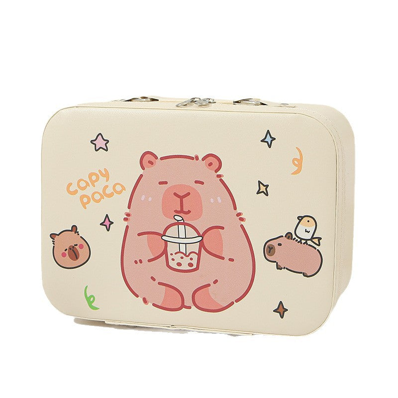 Panda Cute Capybara Storage Box Astronaut Organize Leather Khaki Makeup Bag