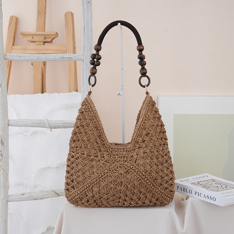 Women's Woven Straw Large Capacity Bohemian Style Seaside Vacation Bags