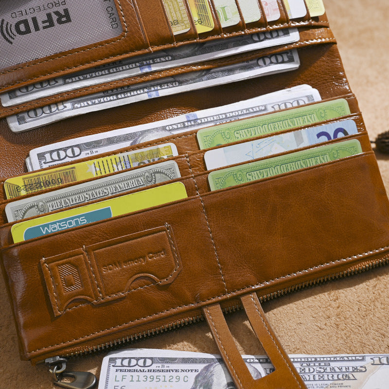 Oil Wax Skin Long Cowhide Genuine Ladies Wallet