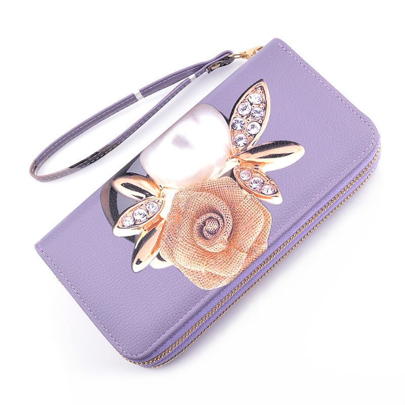 Women's Double Zipper Clutch Long Soft Leather Fashion Printing Purses