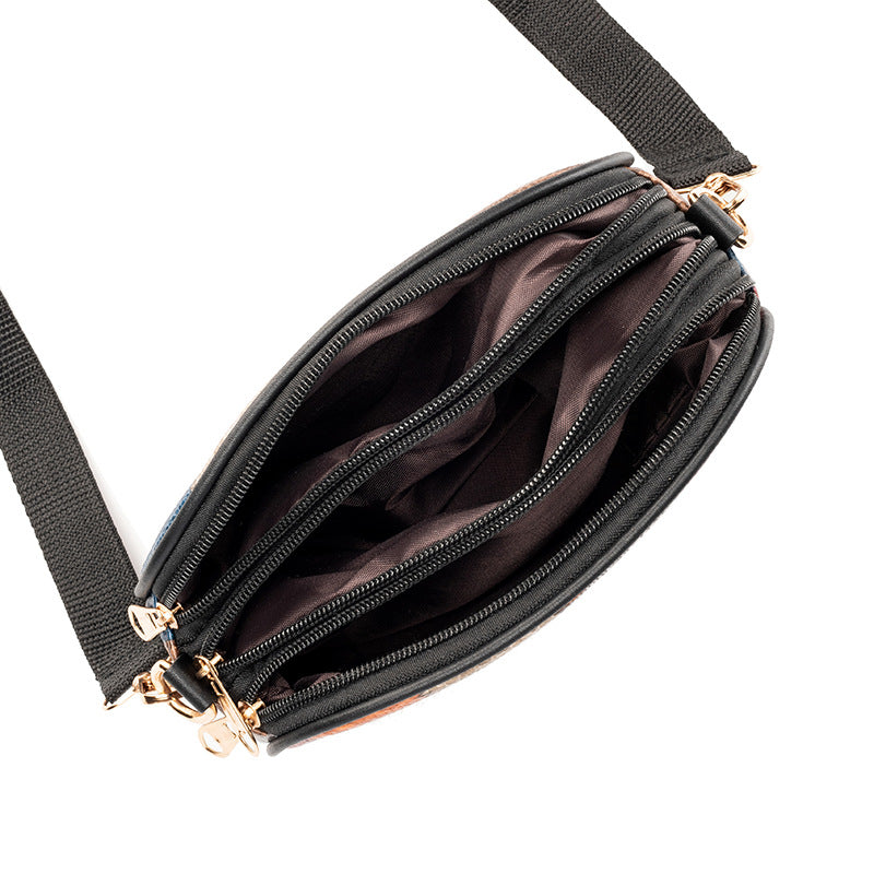 Women's Triple Zipper Versatile Fashion Popular Stitching Women's Messenger Bag