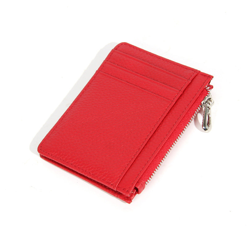 Women's & Men's & Leather Cowhide Solid-color Thin Section Card Holder