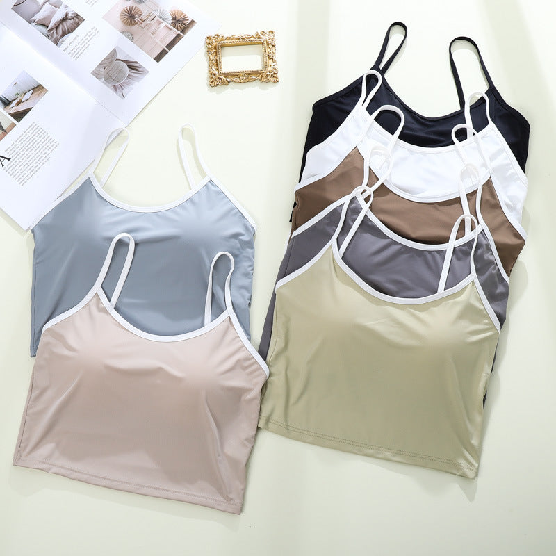 Women's Ice Ribbon Chest Pad Backless Base Tanks Camis