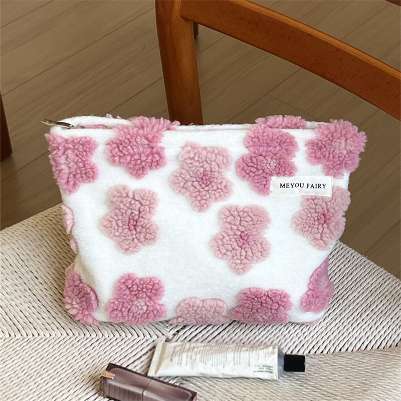 Three-dimensional Pink Flower Storage Wash Liner Large Makeup Bag